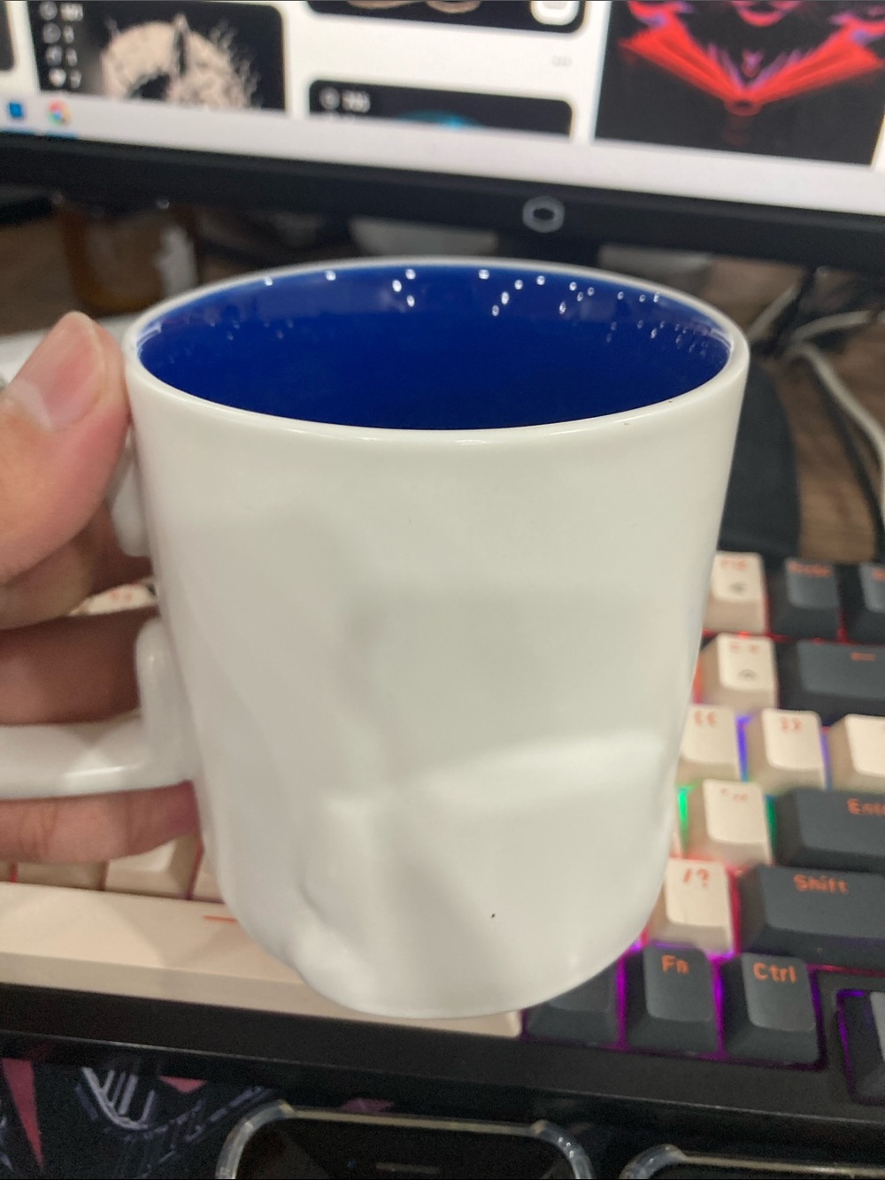 White Ceramic Mug with Blue Interior - Classic Home Office Cup